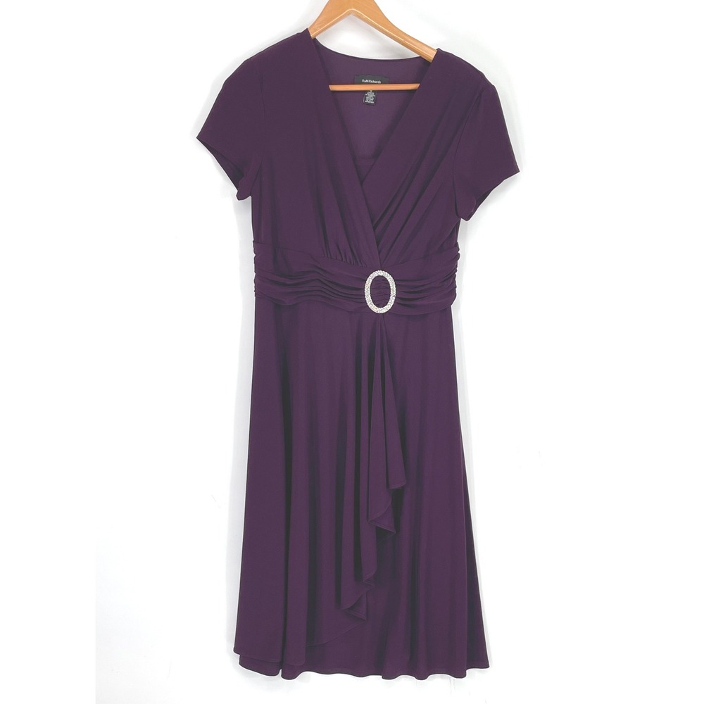 Excellent R&M Richards Womens Dress 12 Cocktail Purple Rhinestone V-Neck